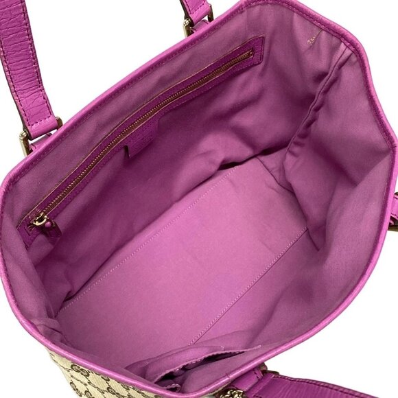 GUCCI GG 137396 Dark Brown Beige Pink Jacquard Leather Tote Bag - Picture 11 of 14